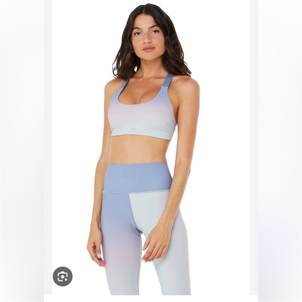 Alo Yoga Vapor Gradient dusk take charge bra & high waist leggings